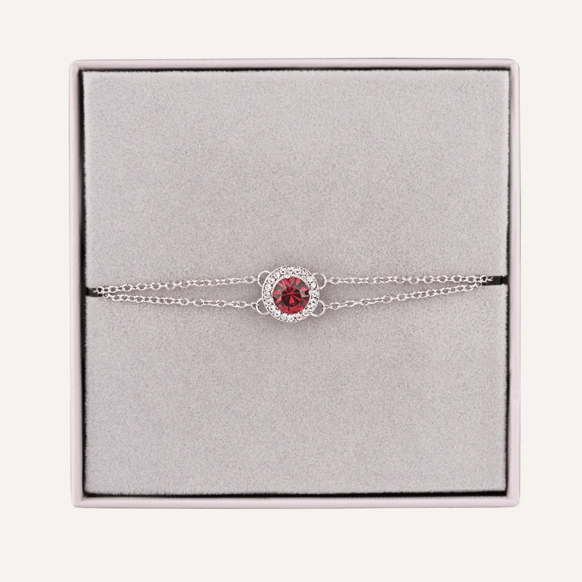 July Ruby-Colour Birthstone Clasp Bracelet In Silver-Tone