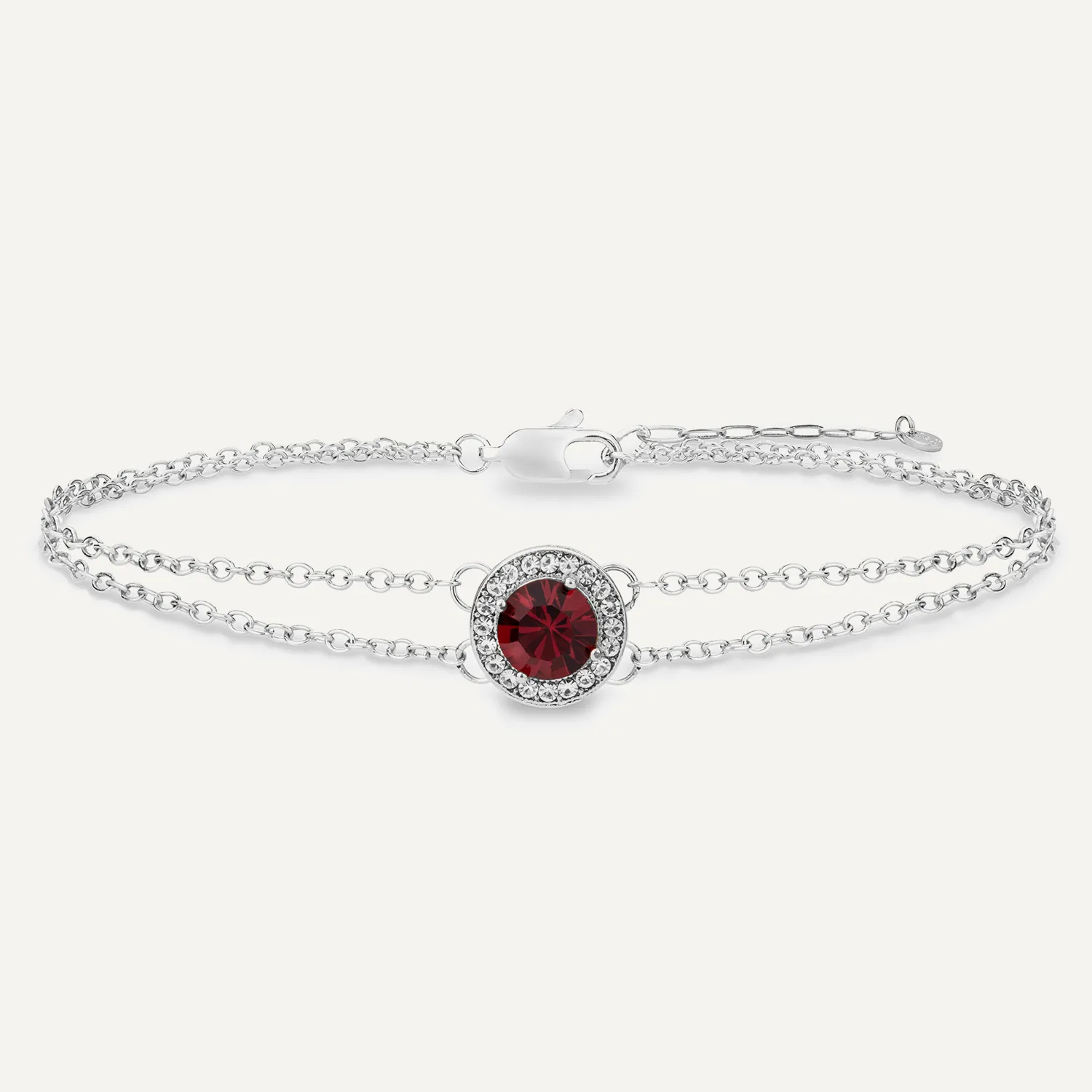 July Ruby-Colour Birthstone Clasp Bracelet In Silver-Tone