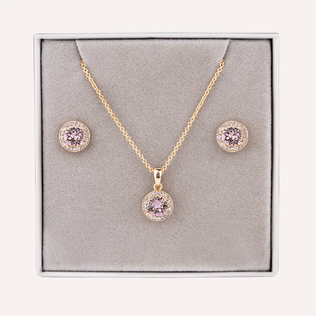 June Alexandrite-Colour Birthstone Necklace & Earring Set In Gold-Tone