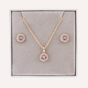 June Alexandrite-Colour Birthstone Necklace & Earring Set In Gold-Tone