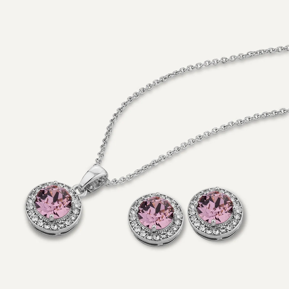 June Alexandrite-Colour Birthstone Necklace & Earring Set In Silver-Tone