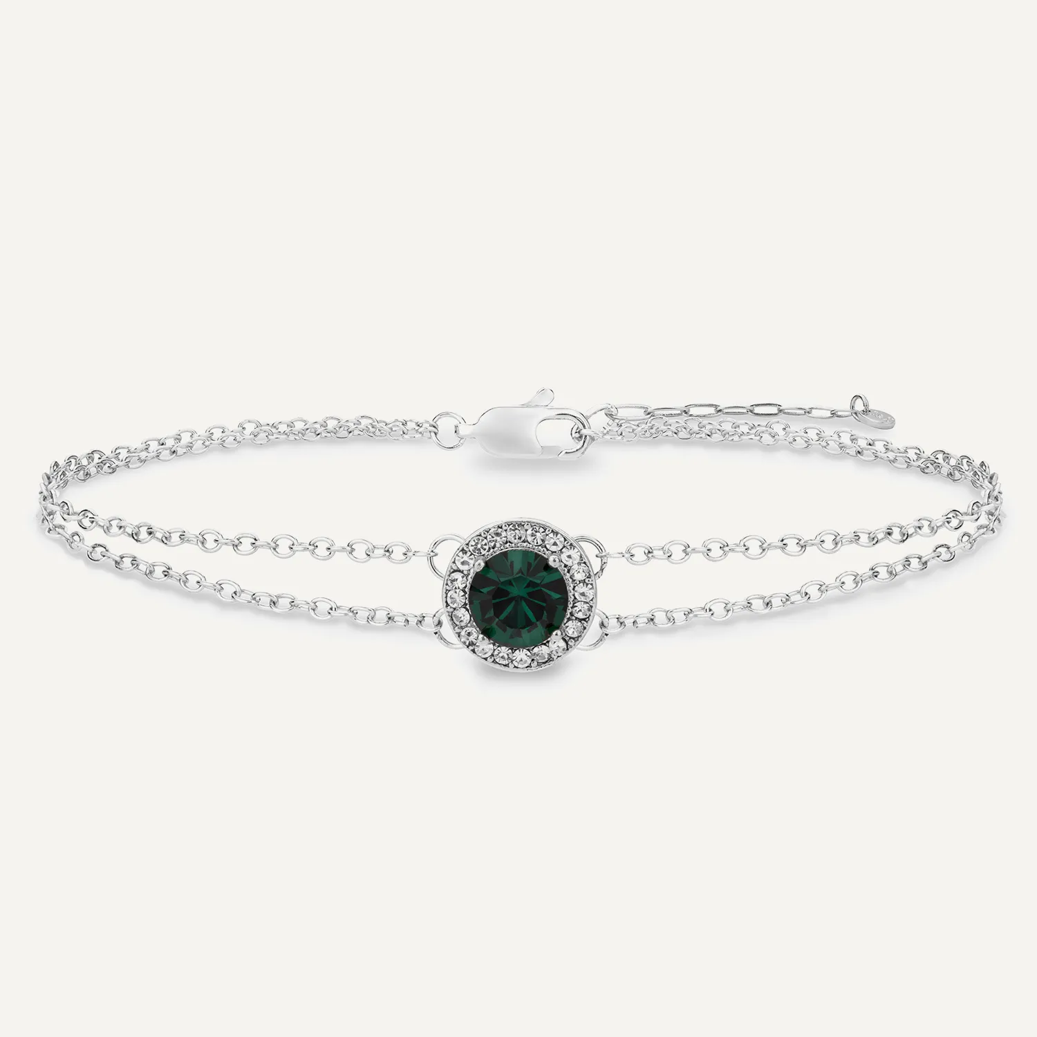 May Emerald-Colour Birthstone Clasp Bracelet In Silver-Tone