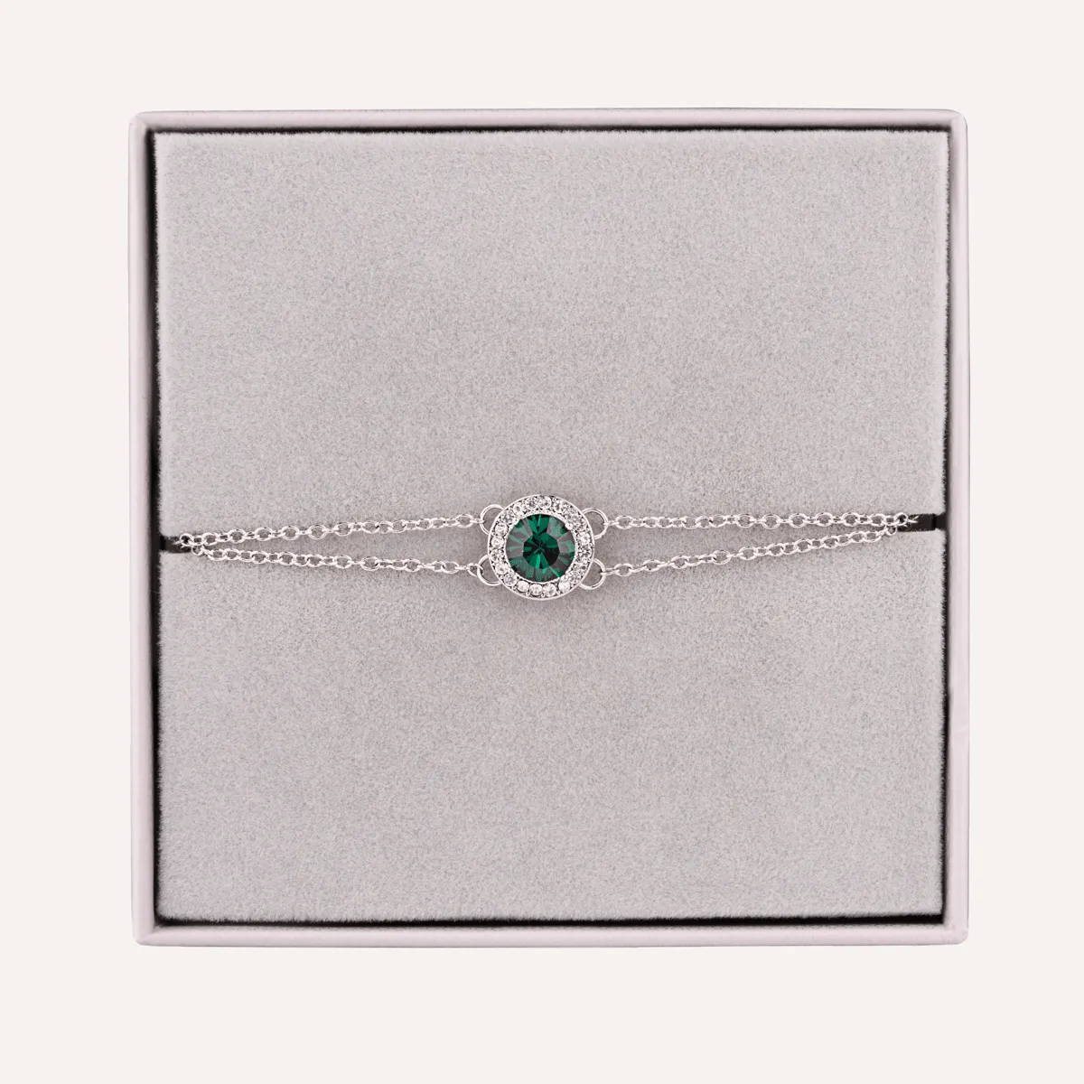 May Emerald-Colour Birthstone Clasp Bracelet In Silver-Tone