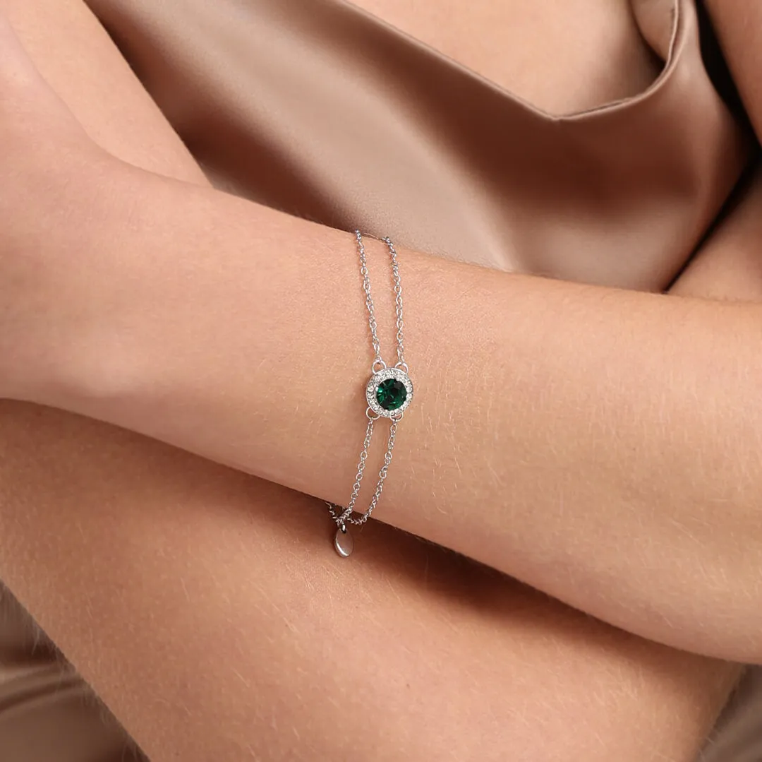 May Emerald-Colour Birthstone Clasp Bracelet In Silver-Tone