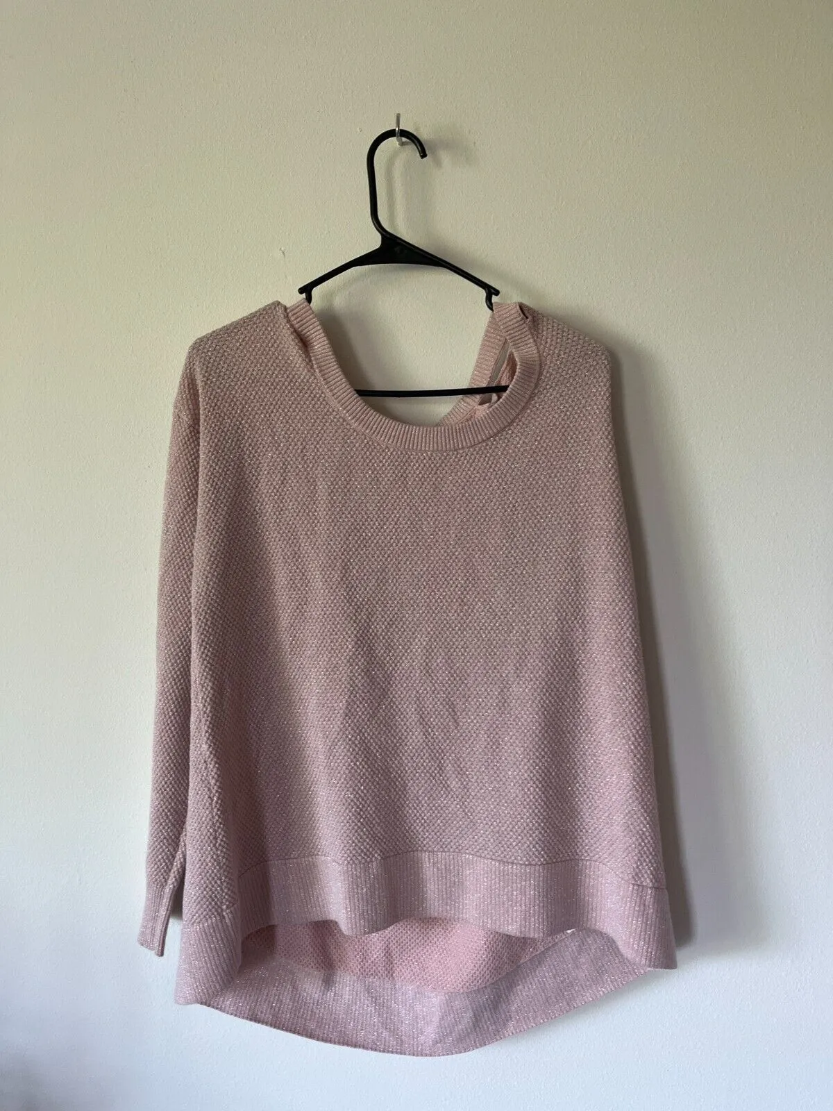 MICHAEL KORS Blush Pink & Silver Glitter Cold Shoulder tunic Knit Sweater Size S