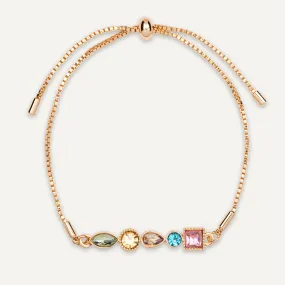 Multi-Coloured Crystal Drawstring Bracelet In Gold-Tone