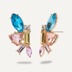 Multi-Coloured Geometric Crystal Drop Earrings In Gold-Tone