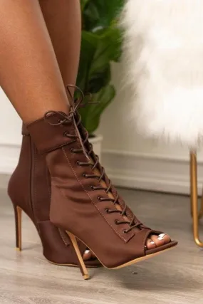 Peep Toe Lace Up Ankle Booties