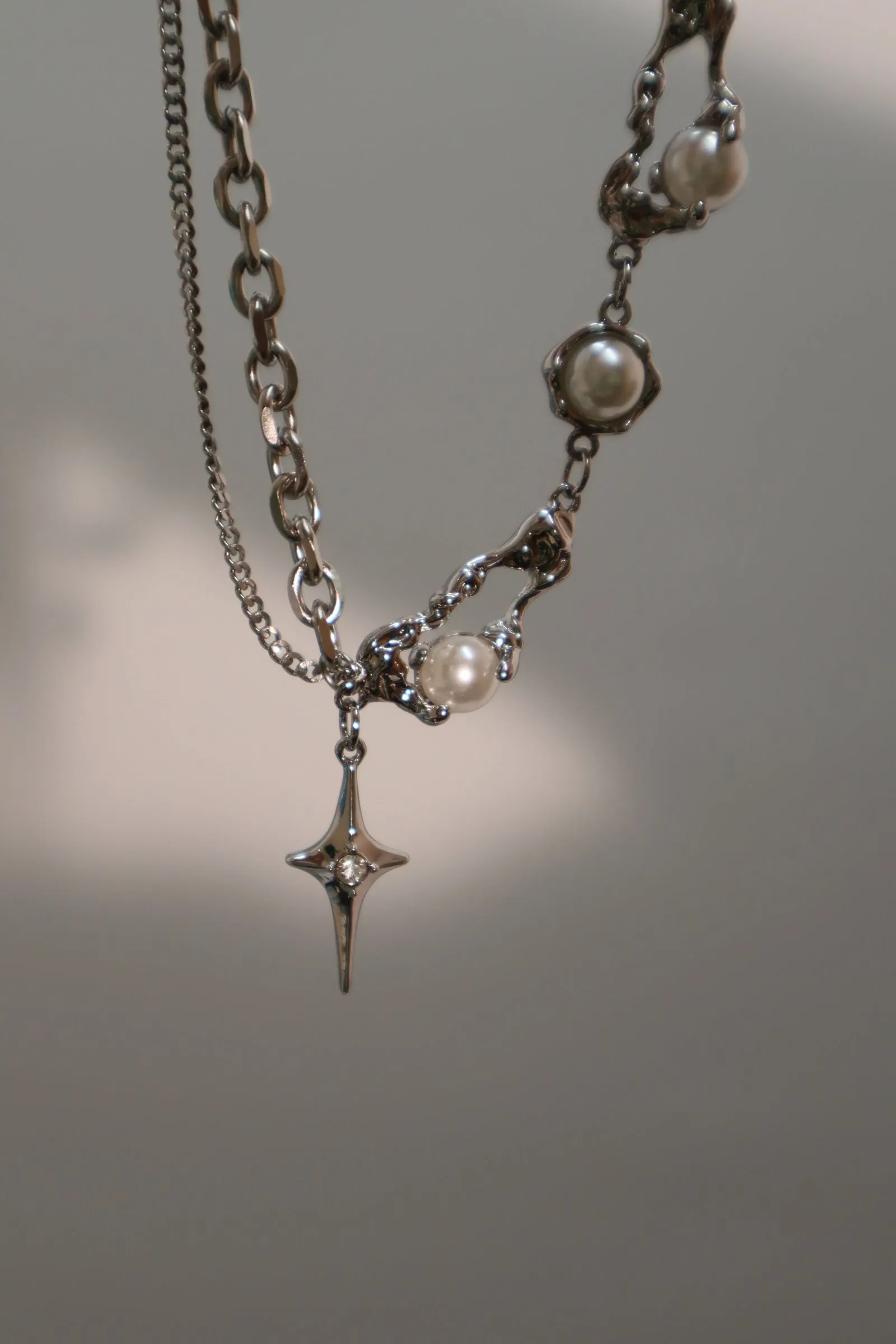 Platinum Plated Pearl Star Necklace