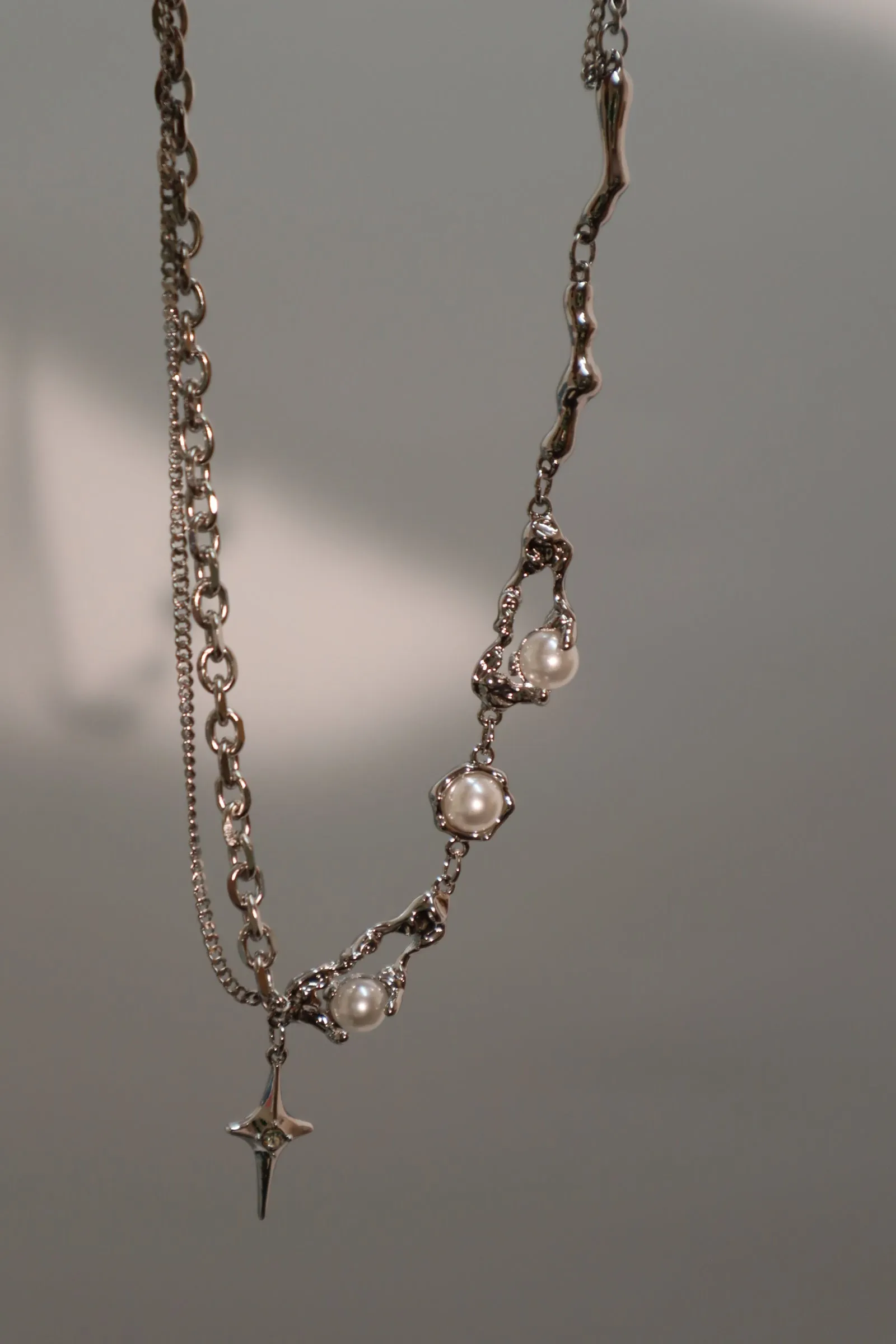 Platinum Plated Pearl Star Necklace