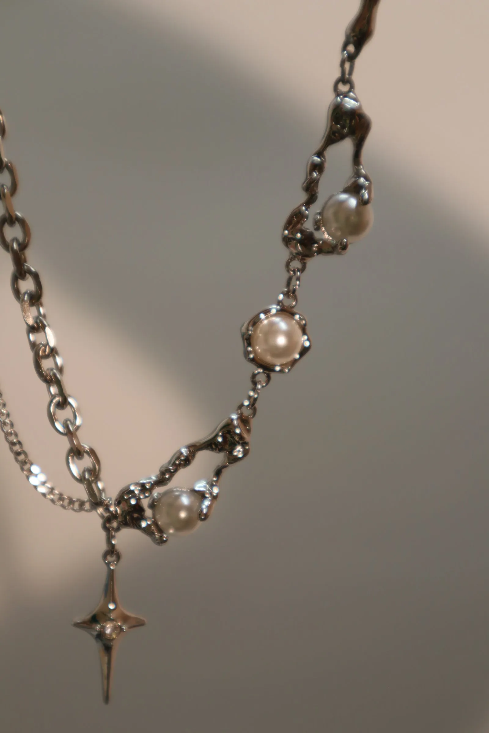 Platinum Plated Pearl Star Necklace