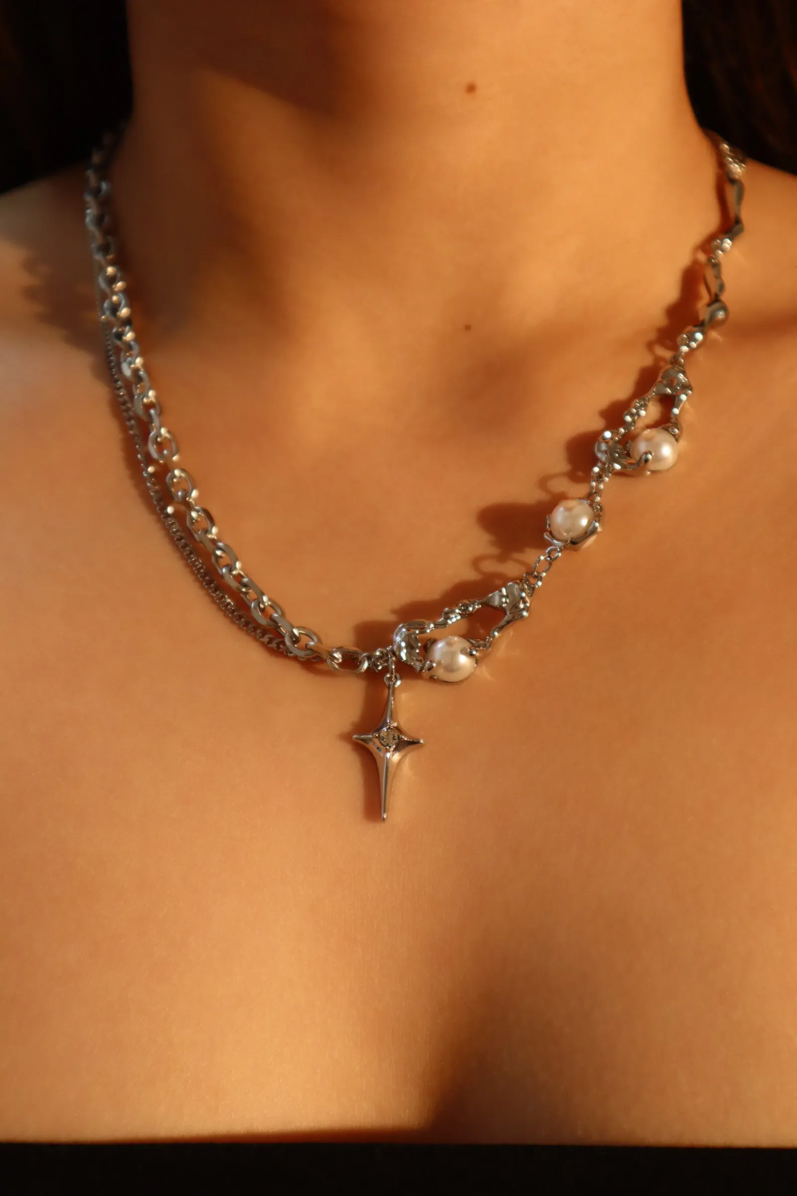 Platinum Plated Pearl Star Necklace