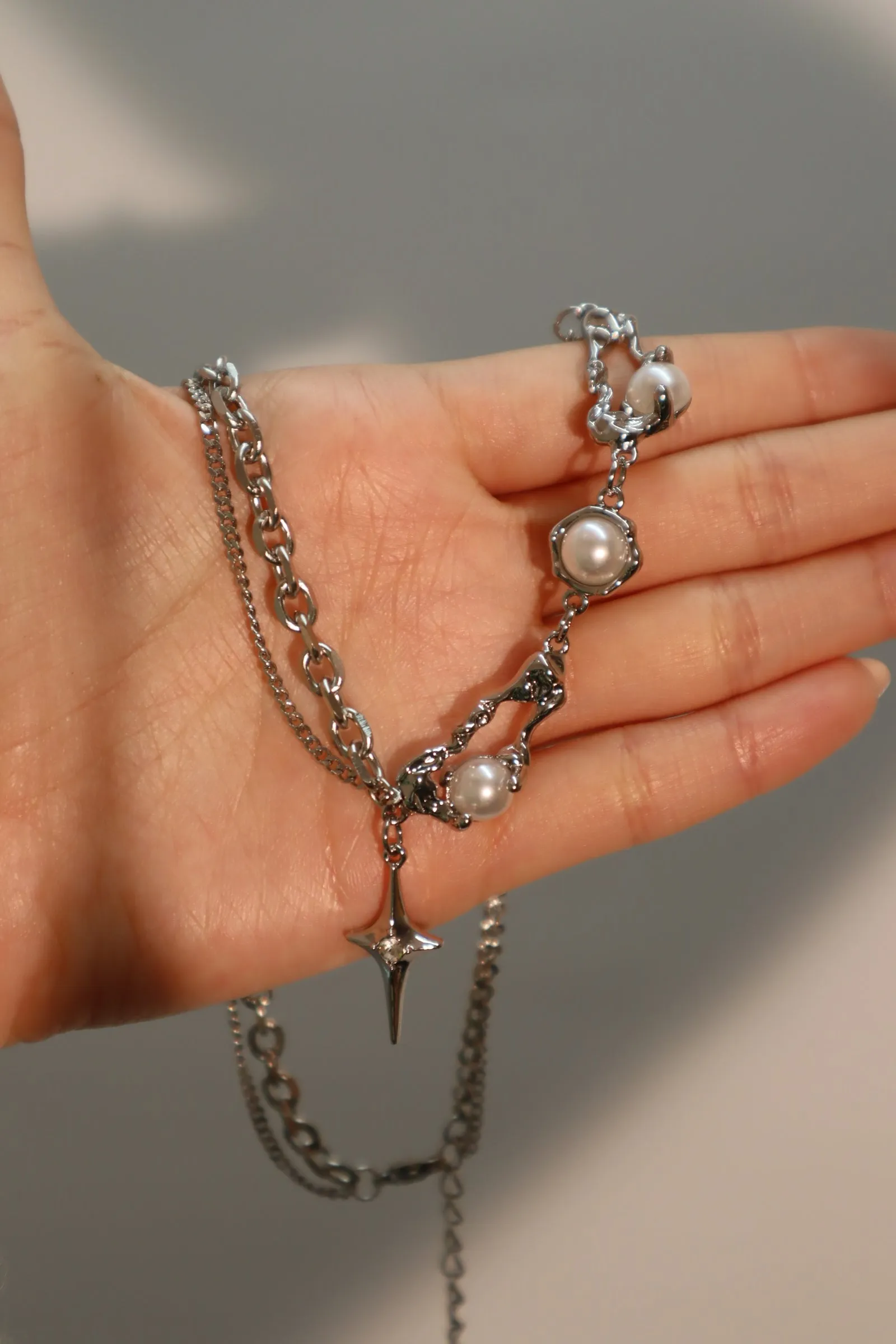 Platinum Plated Pearl Star Necklace