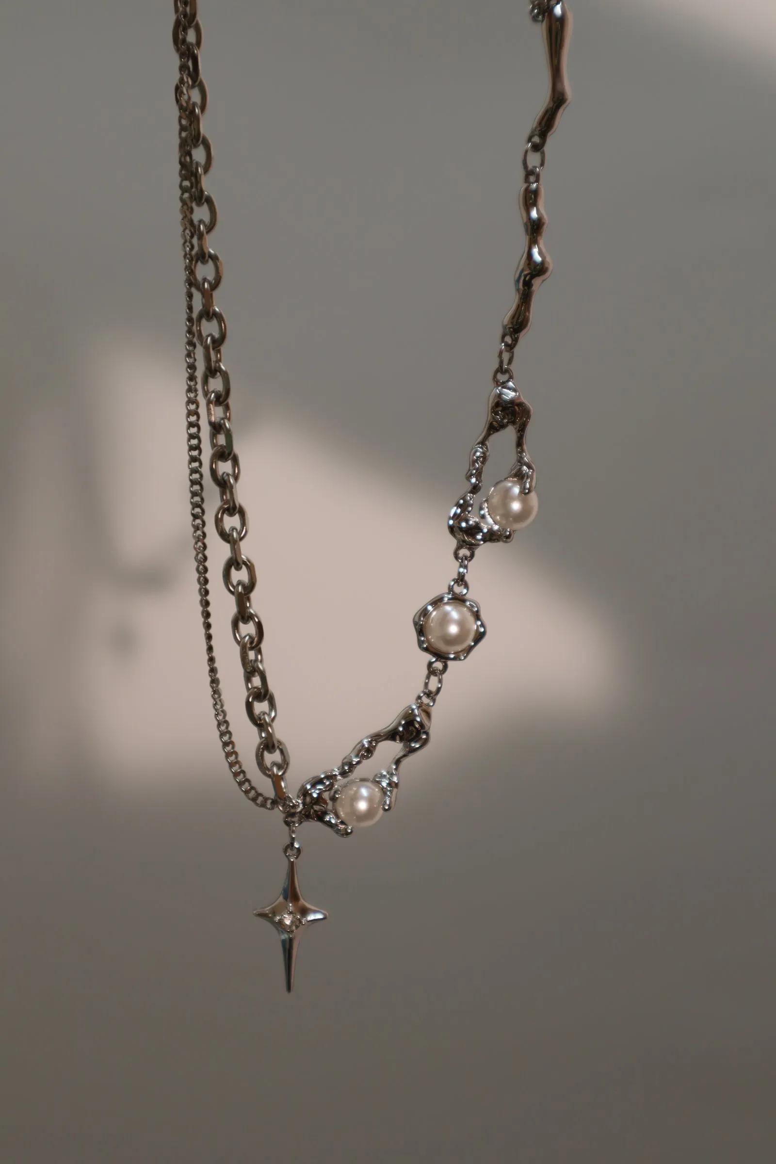 Platinum Plated Pearl Star Necklace