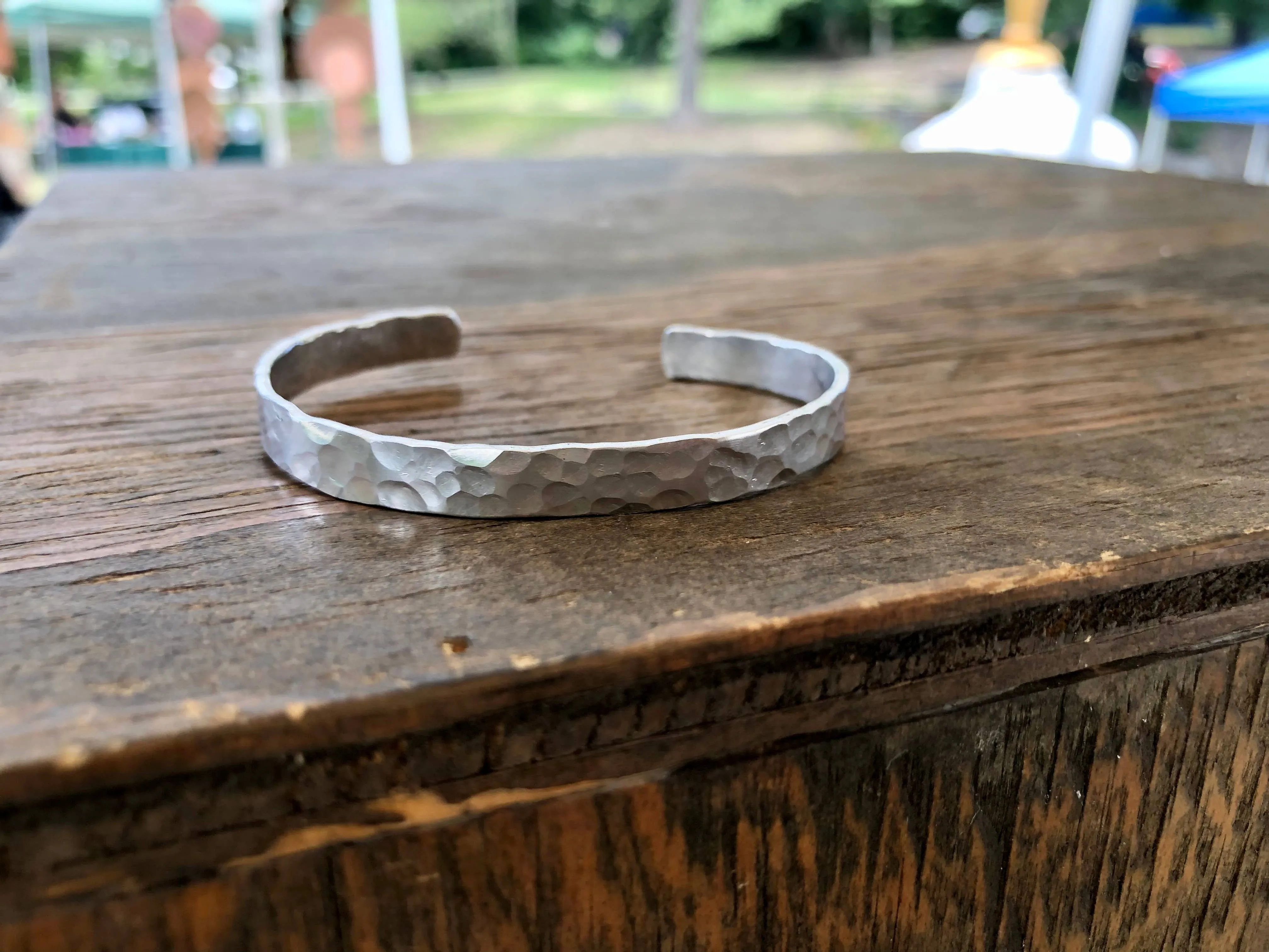 Skinny silver hammered cuff