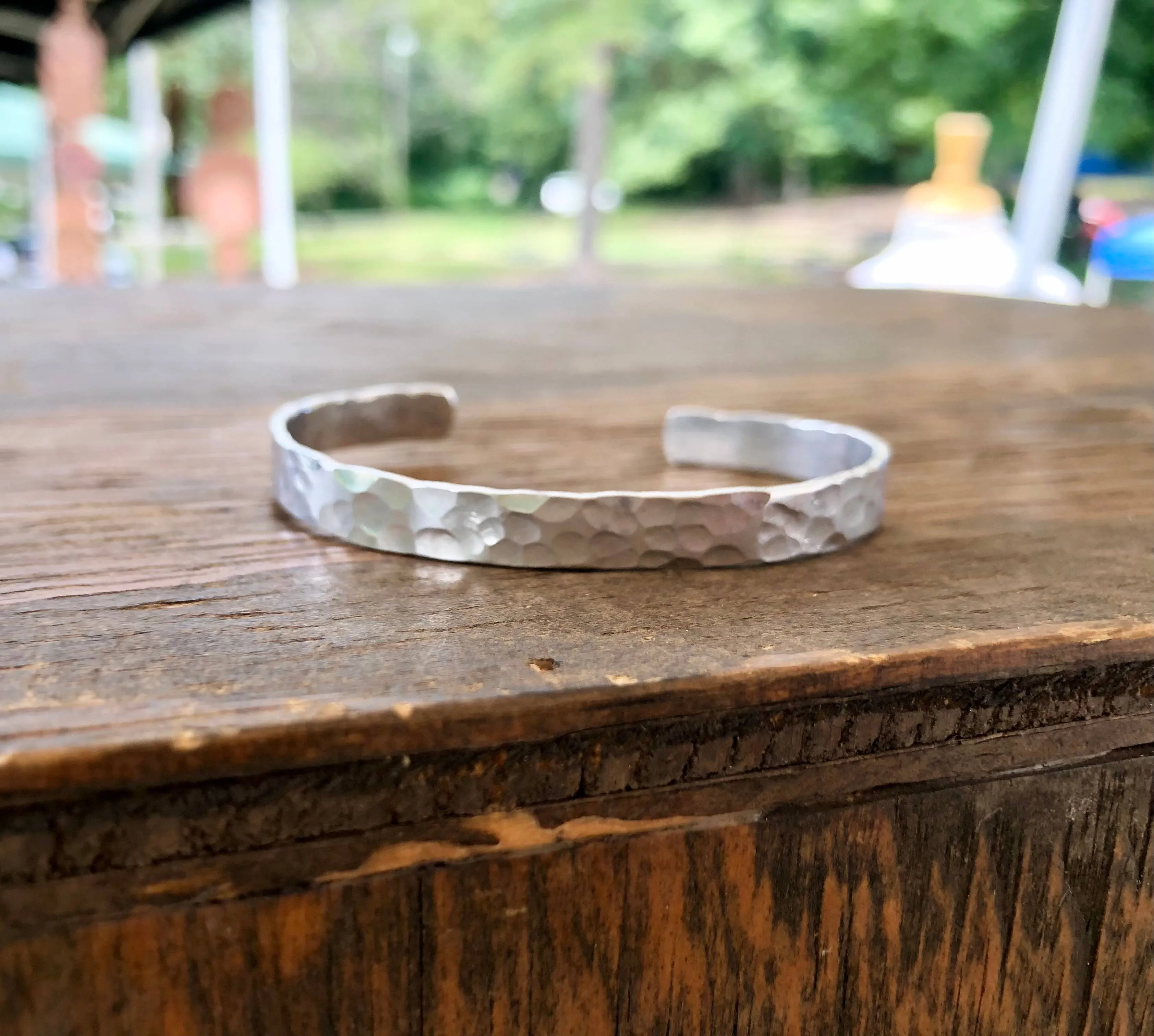 Skinny silver hammered cuff