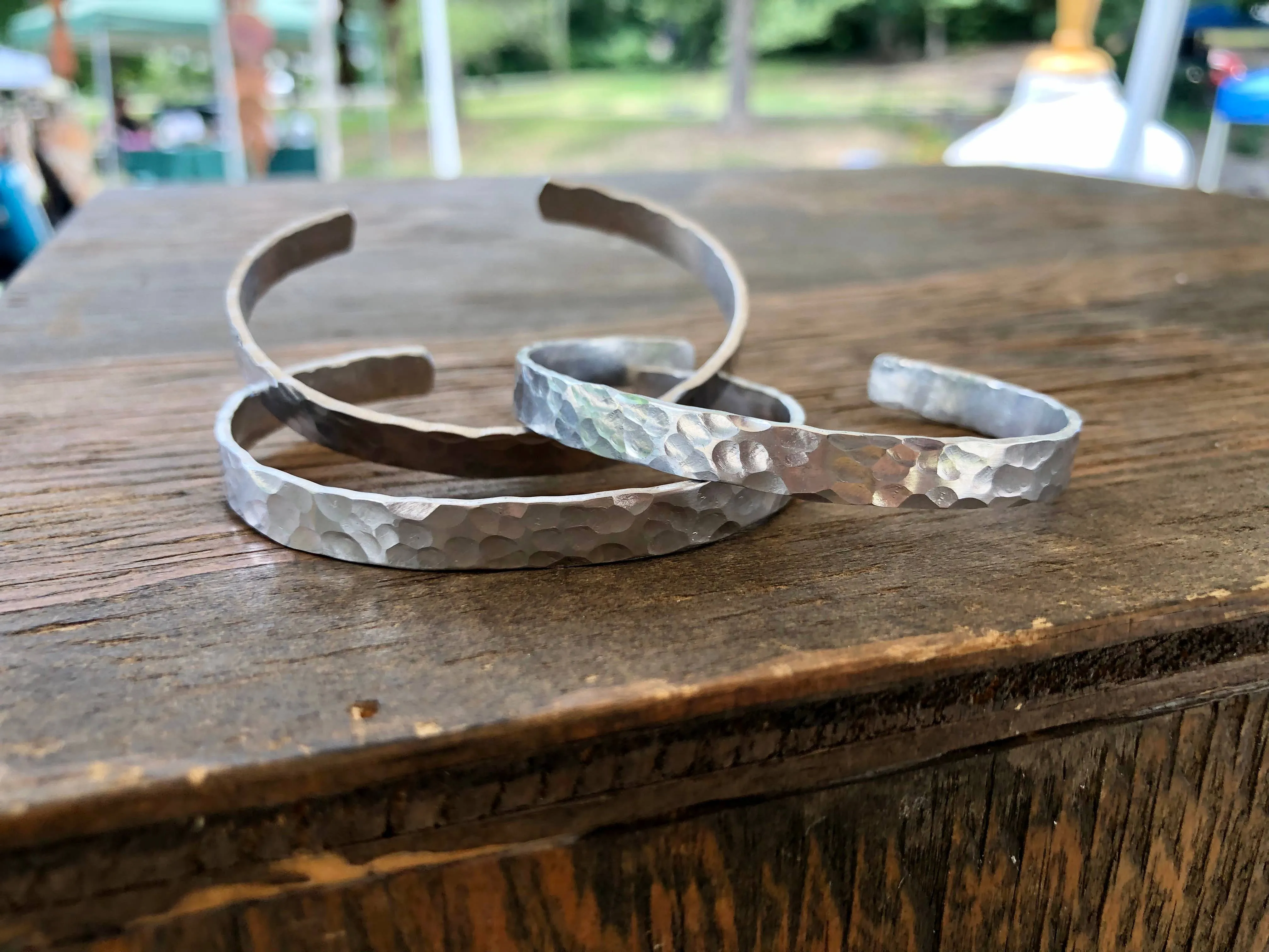 Skinny silver hammered cuff