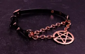 Spiked Pentacle Black Vegan Leather Martingale Collar