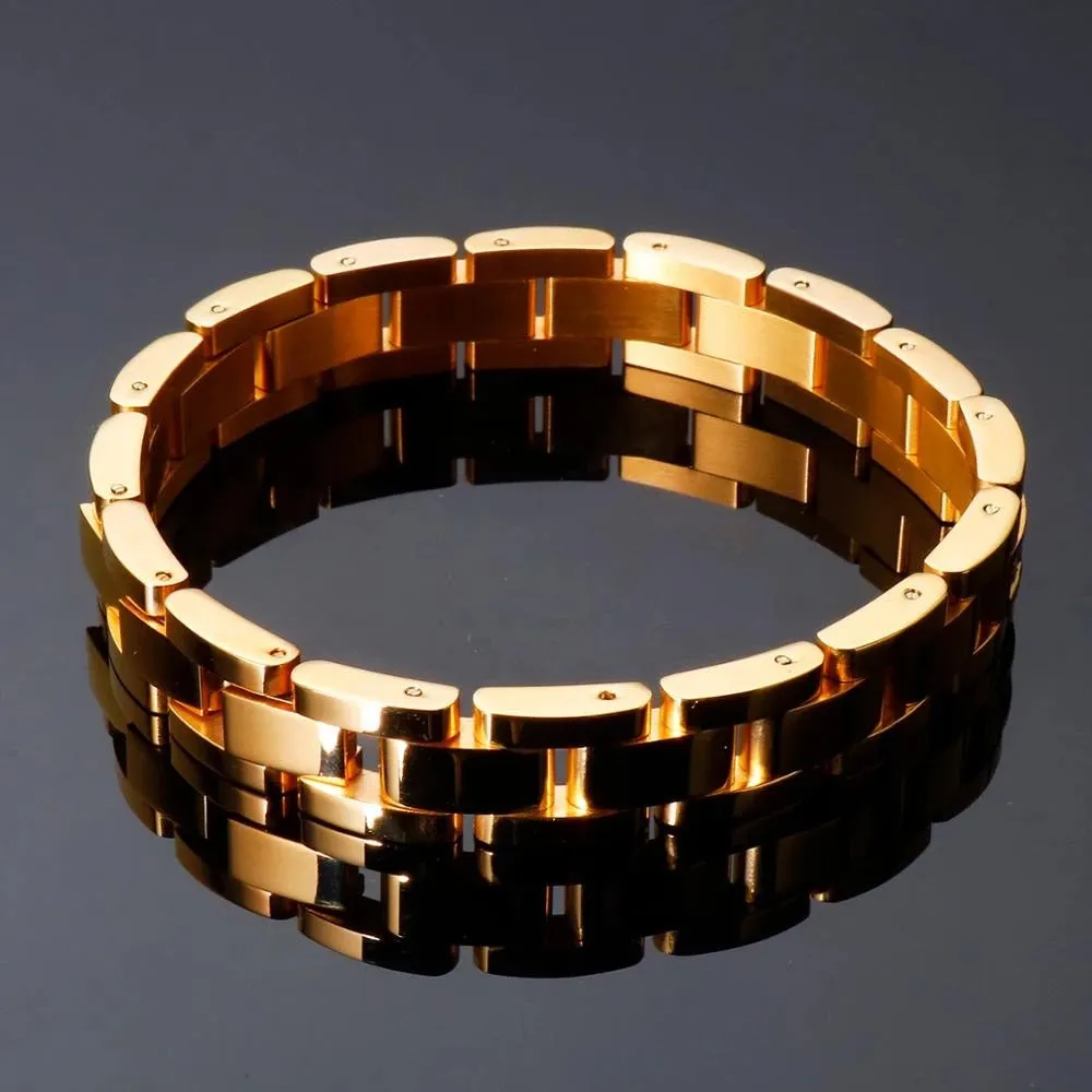 Stainless-Steel Gold Ion-Plated CZ Luxury Bracelet