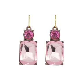 Twin Gem Crystal Drop Earrings in Antique Gold In Pink And Fuchsia